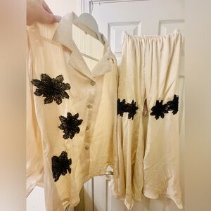 Chic Cream Set with Black Floral Accents